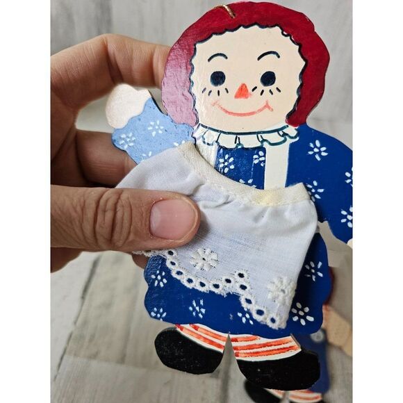 Wooden raggedy Ann Andy ornament Xmas vintage tree felt - Picture 5 of 10